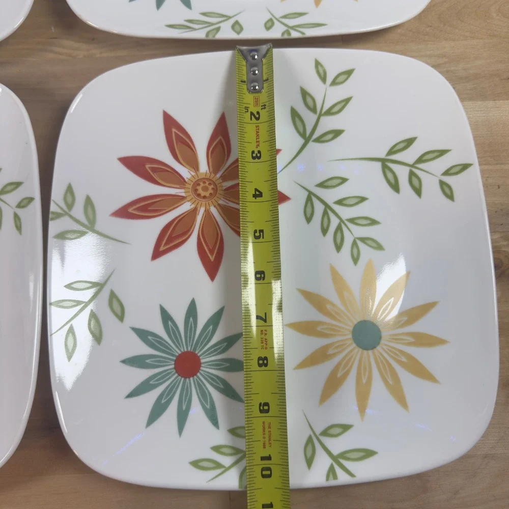 Corelle Square Splendor Dinner Plates Set of 4 Floral Vitrelle Glass 10.25 inch